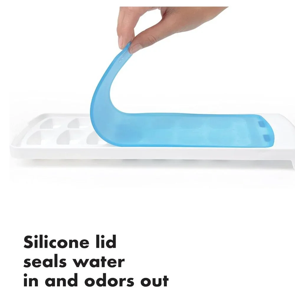 OXO Good Grips Silicone Lid Ice Cube Tray White Blue‎ 14 Cubes Spill Resistant
